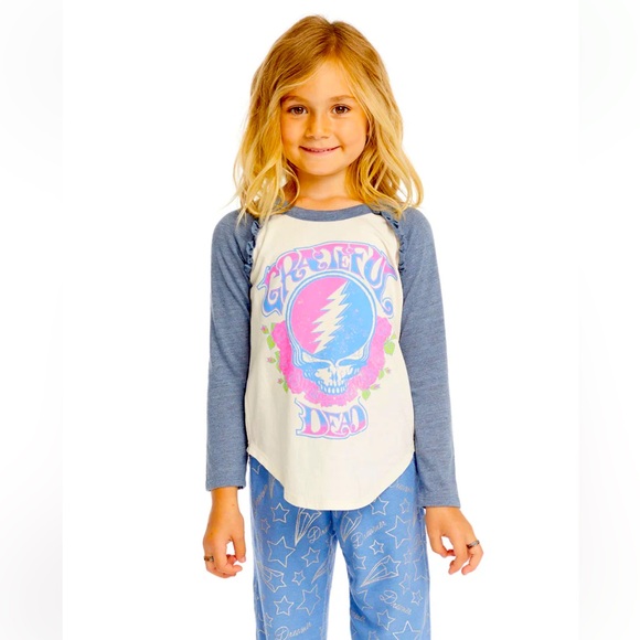 Chaser Other - CHASER NWOT SZ 7 Grateful Dead Kids Long Sleeve Jersey Shirt, ruffled shoulders